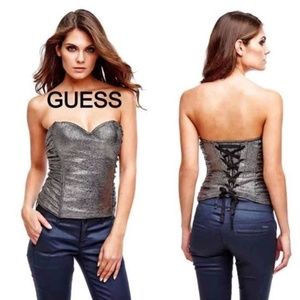 Guess Silver Rayna Metallic Bustier Corset